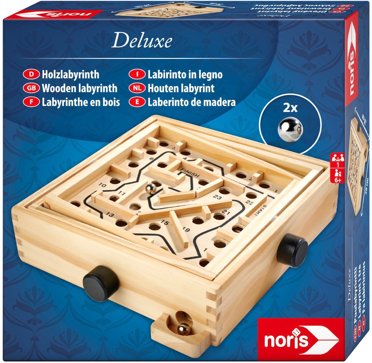 Noris Spiel, Familienspiel Geschicklichkeitsspiele Deluxe 606101983 Holzlabyrinth