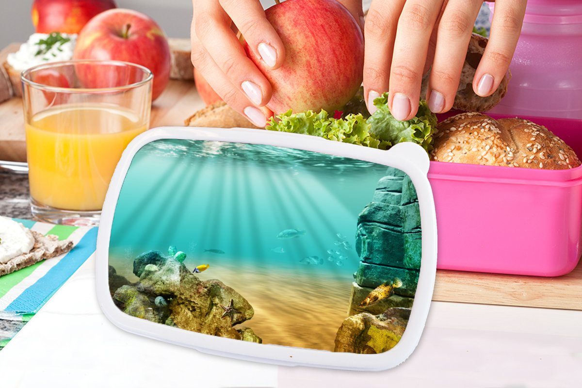 Lunchbox Brotdose - Kunststoff, Meer Mädchen, MuchoWow rosa Snackbox, Brotbox Fisch für Kunststoff - Kinder, Erwachsene, Wasser, (2-tlg),