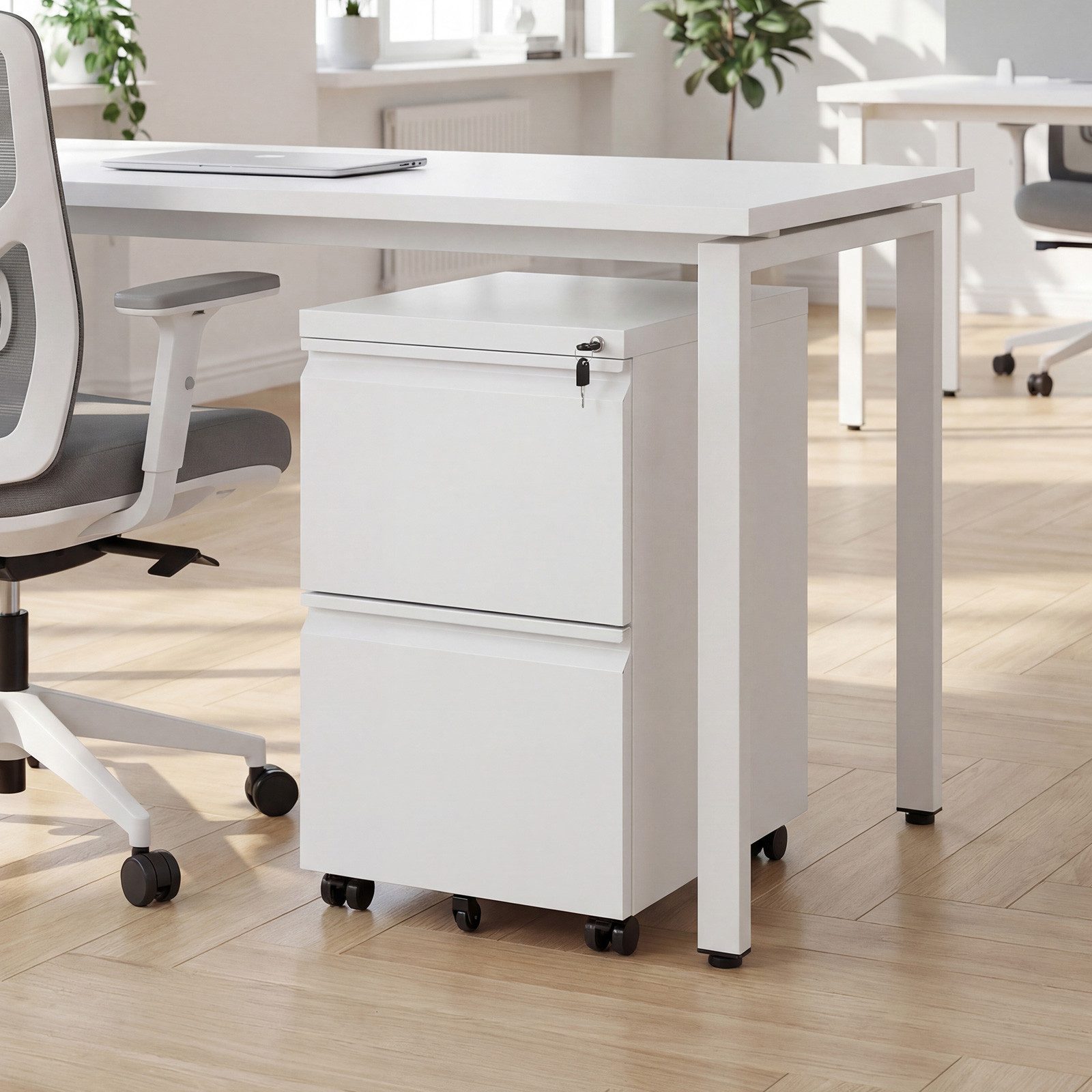 COSTWAY Rollcontainer, Aktenschrank abschließbar Stahl mit 2 Schubladen 44x37x67cm