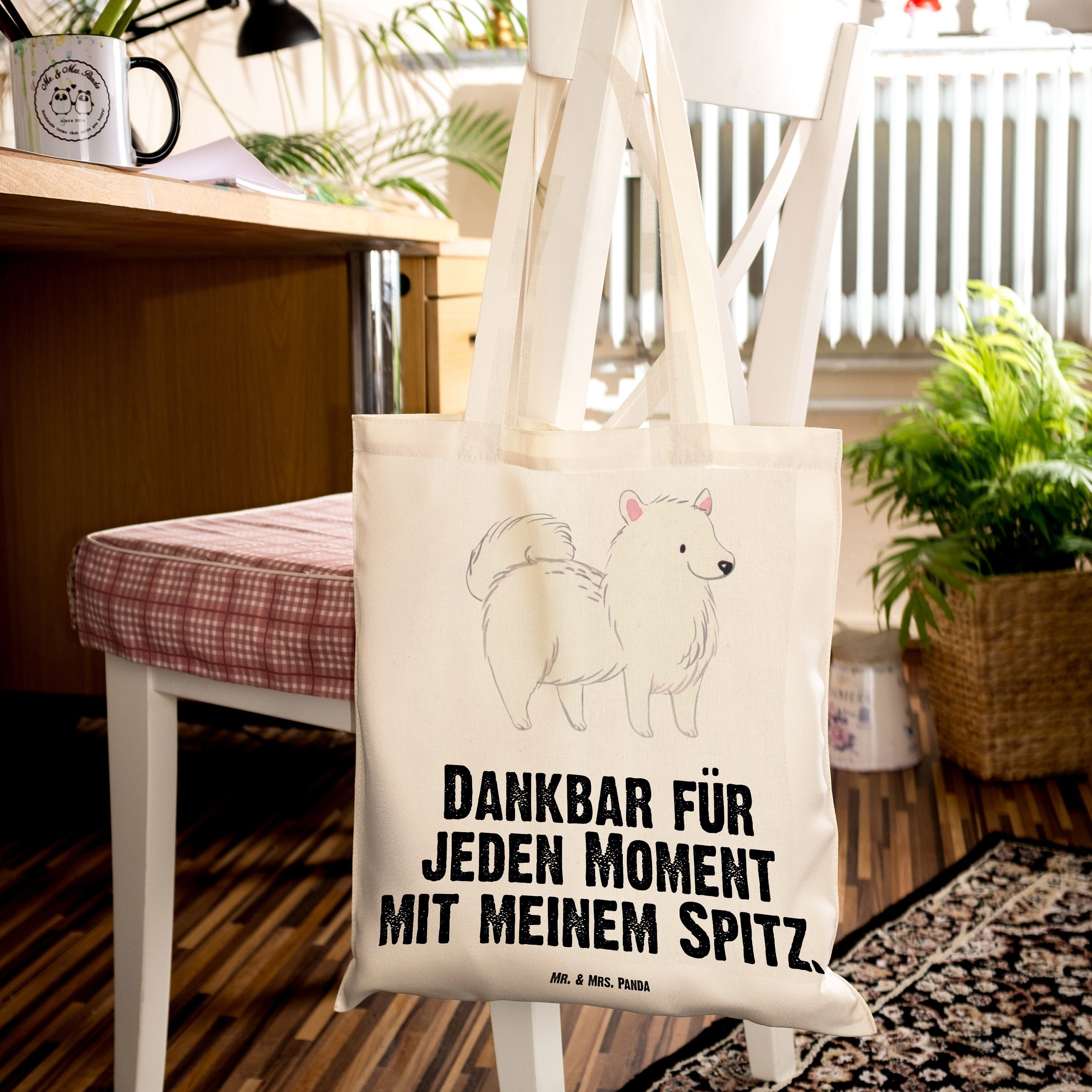 - Tragetasche Transparent Spitz Jutebeutel, Mrs. Panda Mr. Rass & - Geschenk, (1-tlg) Moment Beuteltasche,