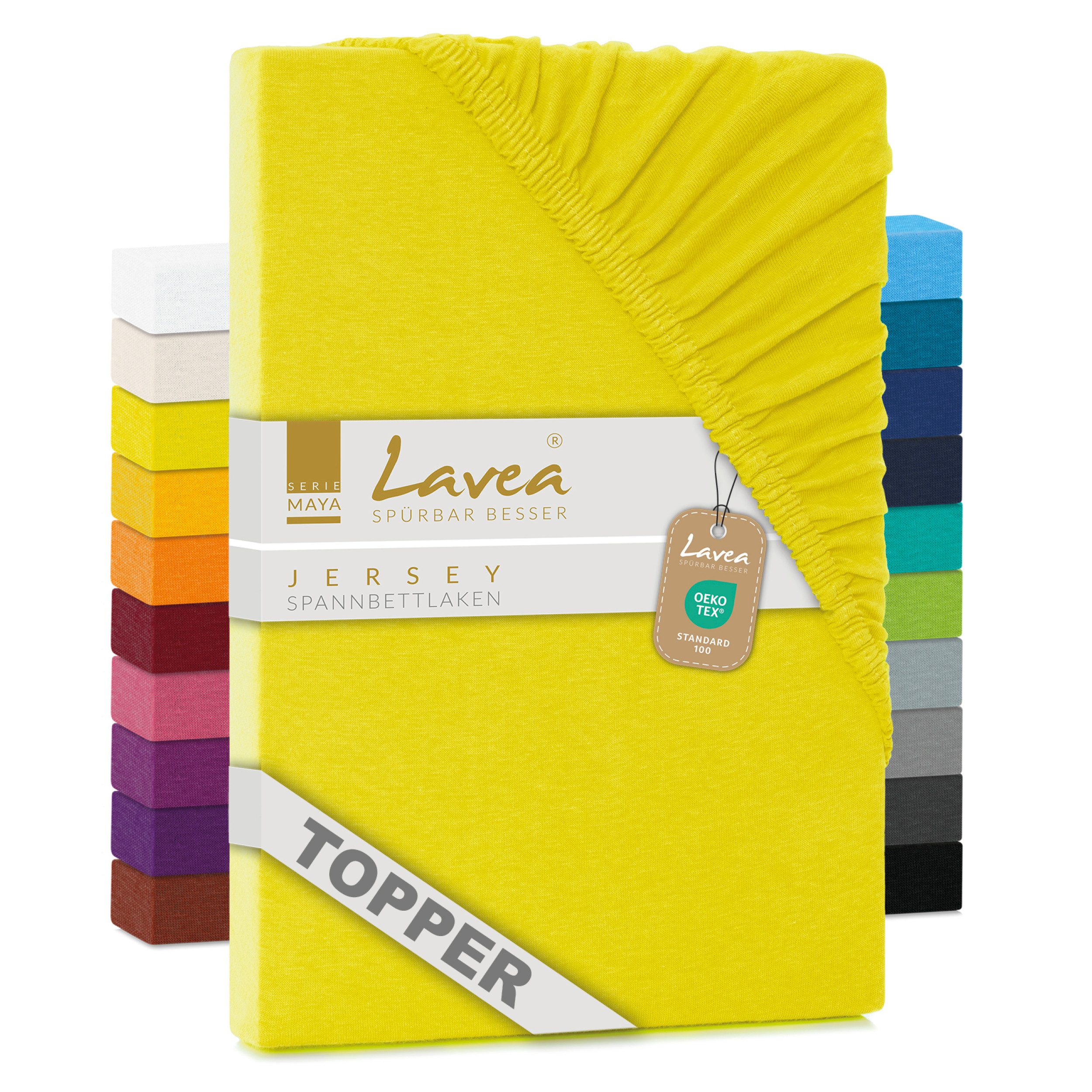 Lavea Натяжные простыни Maya, in Gr. 60x140, 90x200, 120x200, 140x200, 180x200 oder 200x220 cm, Baumwolle, Gummizug: rundum, (1 Stück), Jersey Spannbetttuch für Topper, Boxspring- und Wasserbetten