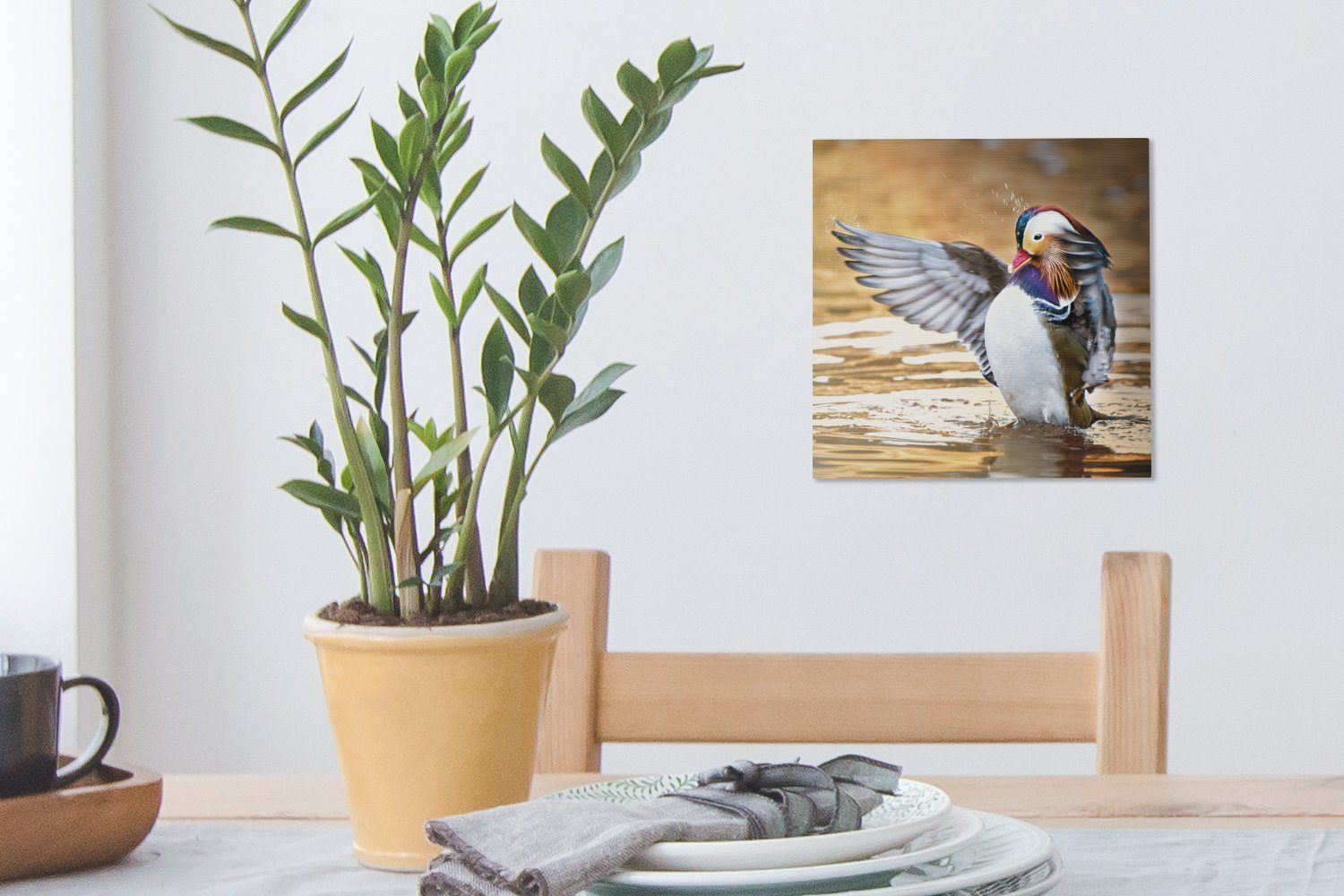 (1 Leinwandbild Wohnzimmer für Herbst, Leinwand - - Schlafzimmer Bilder Wasser Ente St), OneMillionCanvasses® - Tier