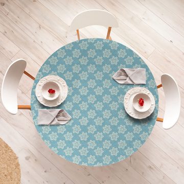 Abakuhaus Tischdecke Rundum-elastische Stofftischdecke, Blumen Damast-Spitze-Blick-Blumen-Kunst