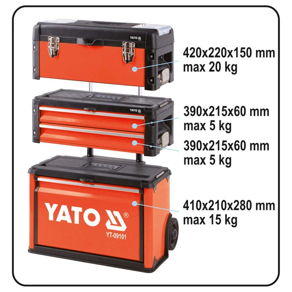 Yato Werkzeugbox Werkzeugtrolley mit 3 cm Schubladen 52x32x72