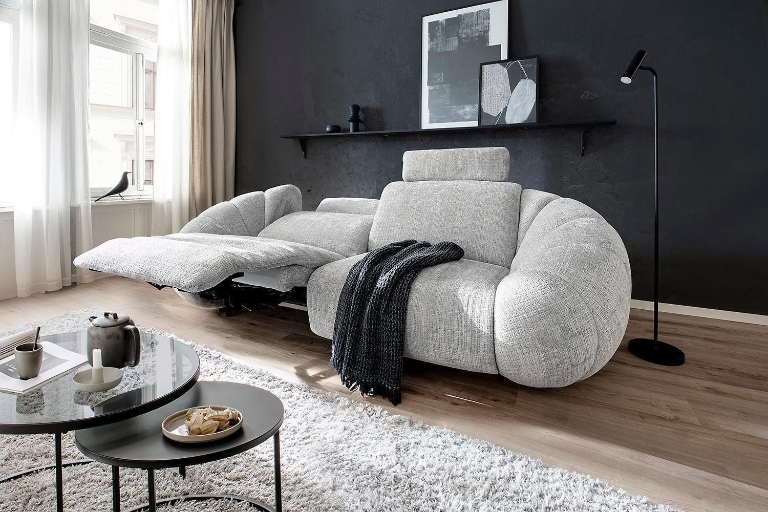 Big-Sofa KINSALE, Hellgrau, Stoffbezug, USB-Anschlüsse, Relaxfunktion, Kopfteilverstellung, B 265 x H 109 x T 103 cm