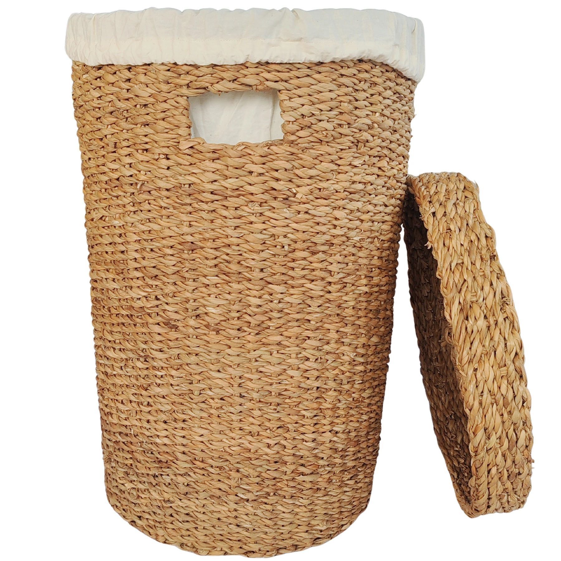 Casa Moro Wäschekorb mit Deckel aus Seegras, rund, 38 L (1 St., Größe S, Ø 32 x H 52 cm), Handgeflochten, Wäschebeutel herausnehmbar und bei 30 °C waschbar