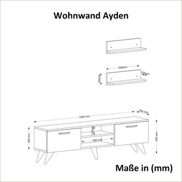 moebel17 Vitrine Wohnwand Ayden Walnuss Dunkelgrau (Marmor optik)