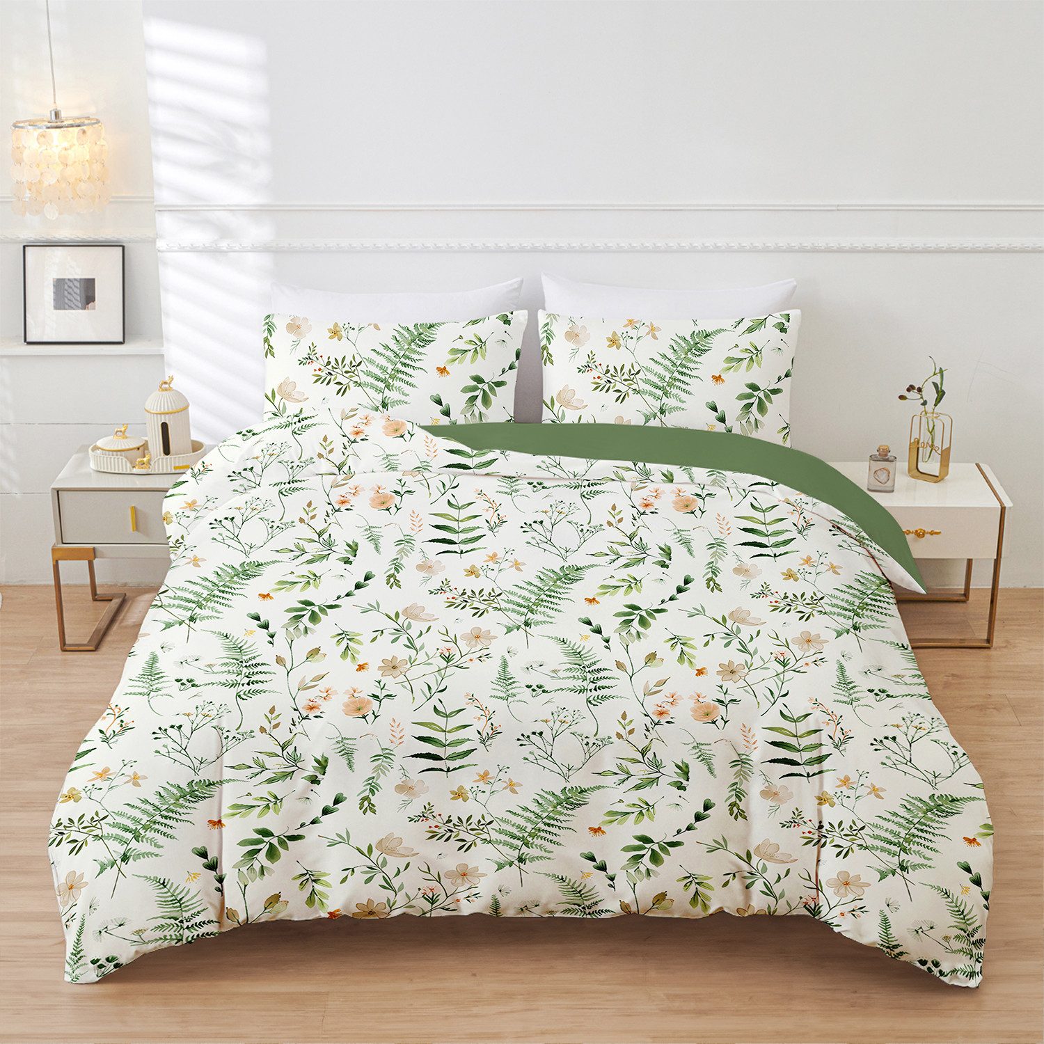 ibettertec Bettwäsche Bettwäsche 135 x 200, 200 x 200 cm Blumen Blätter Pflanzen Aesthetic, Mikrofaser, 2 teilig, Mikrofaser Bettbezug mit Reißverschluss, Bügelfrei und Weich