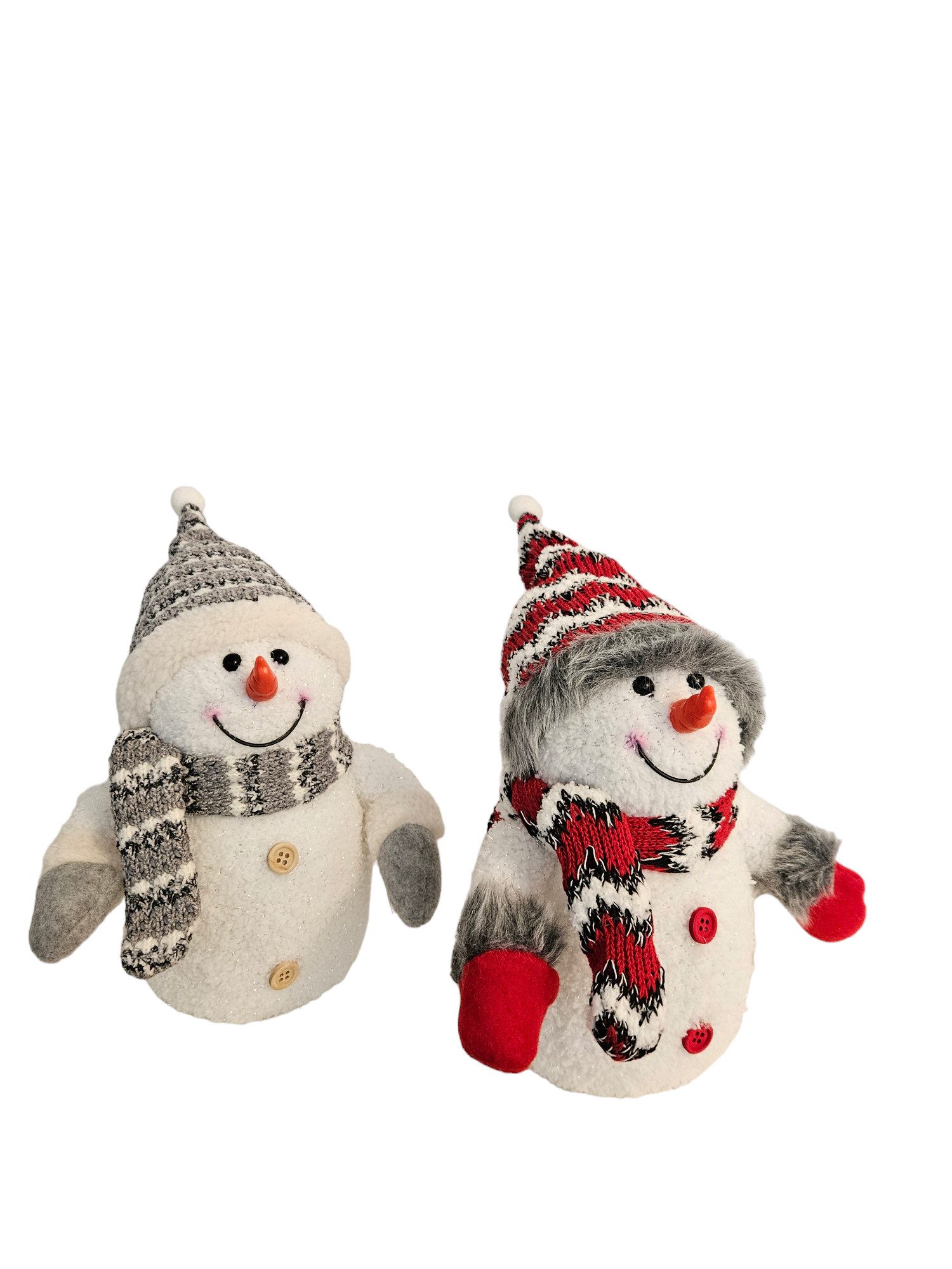 Meinposten Schneemann 2x Schneemann mit LED bunter Schal & Mütze Höhe ca. 20 cm warmweiß (2 St., 2er Set), 2 Schneemänner, 1 x rot, 1x grau