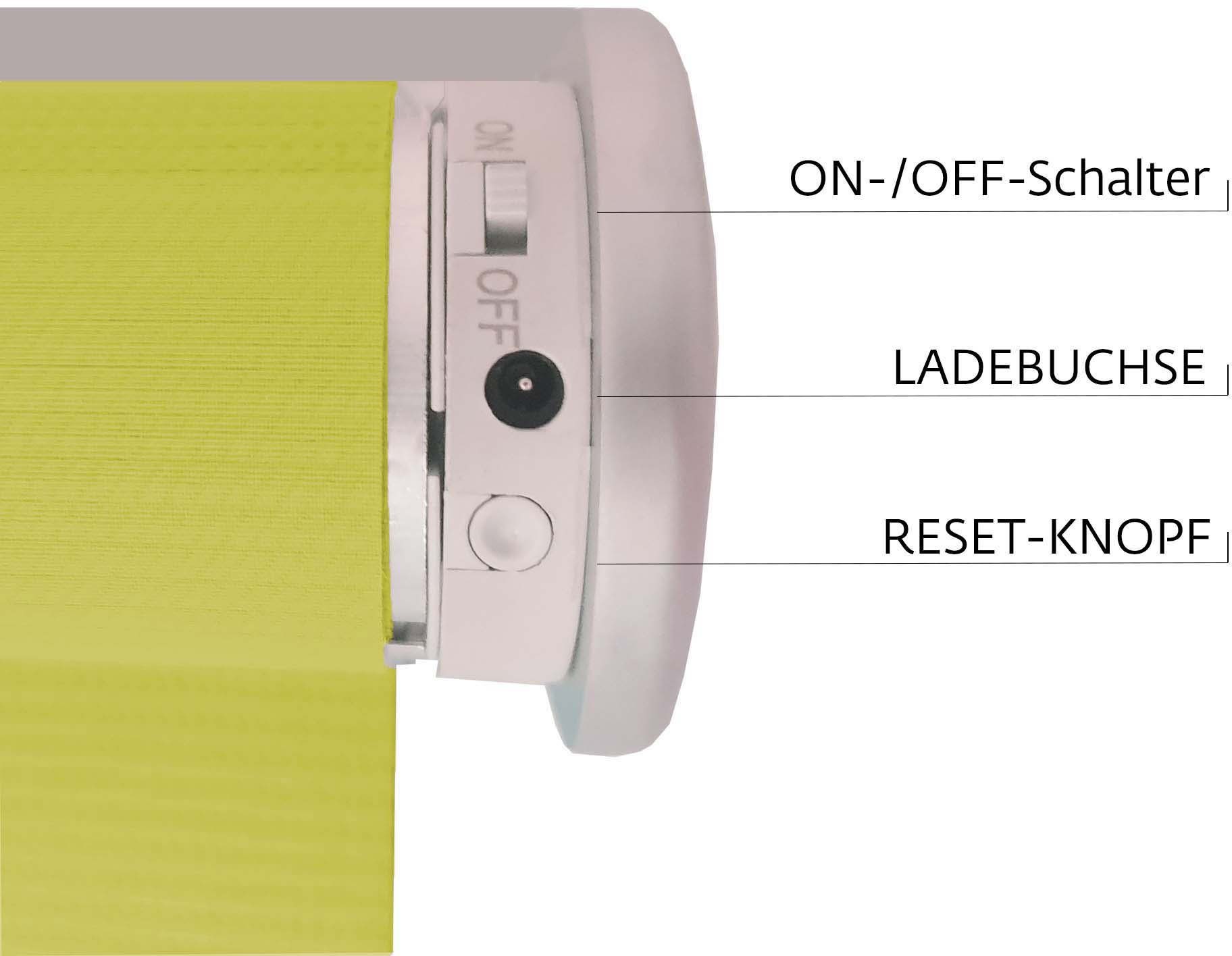 Elektrisches Rollo Bohren, Sunlines, blickdicht, via appgesteuert Akkurollo limette ohne appgesteuert, Bluetooth, blickdicht, nachhaltig verschraubt, Upcycling sunlines