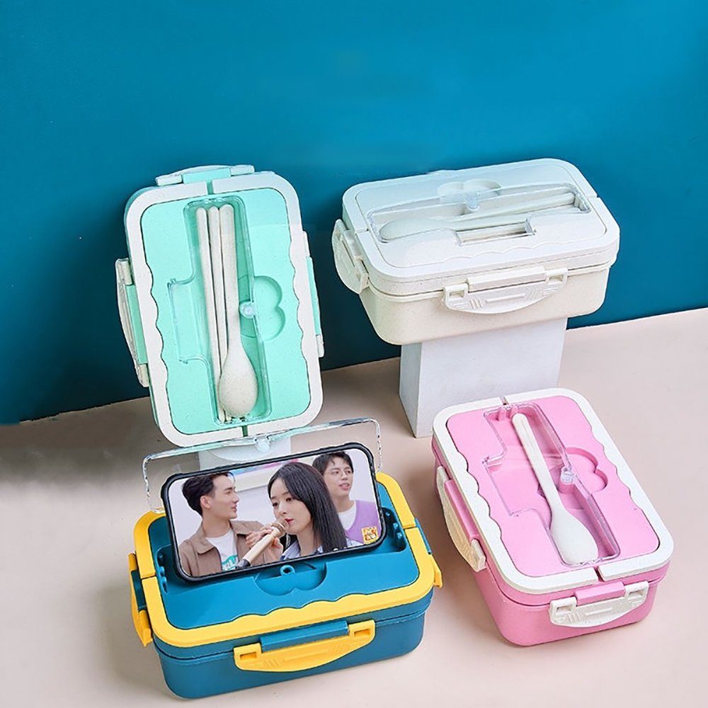 GelldG Lunchbox Brotdose, Kinder Lunchbox, Beige mit Auslaufsichere, Tragegriff/Löffel