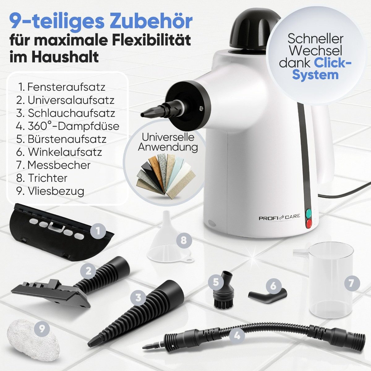 ProfiCare Handdampfreiniger PC-DR 3145, Dampfreiniger - säubert, entfettet, desinfiziert