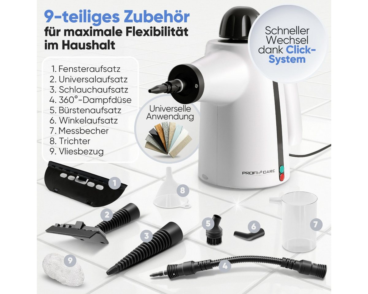 ProfiCare Handdampfreiniger PC-DR 3145, Dampfreiniger - säubert, entfettet, desinfiziert