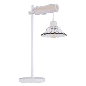 Globo LED Tischleuchte, Leuchtmittel nicht inklusive, Tischlampe Beistellleuchte höhenverstellbar Holz Keramik weiß getüncht
