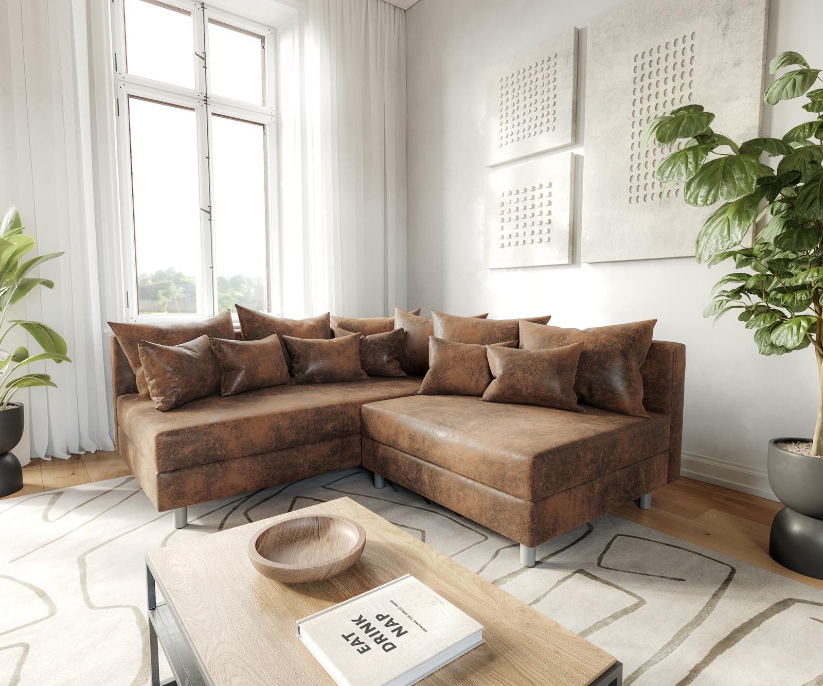 DELIFE Ecksofa Clovis, Braun Antik Optik günstig online kaufen