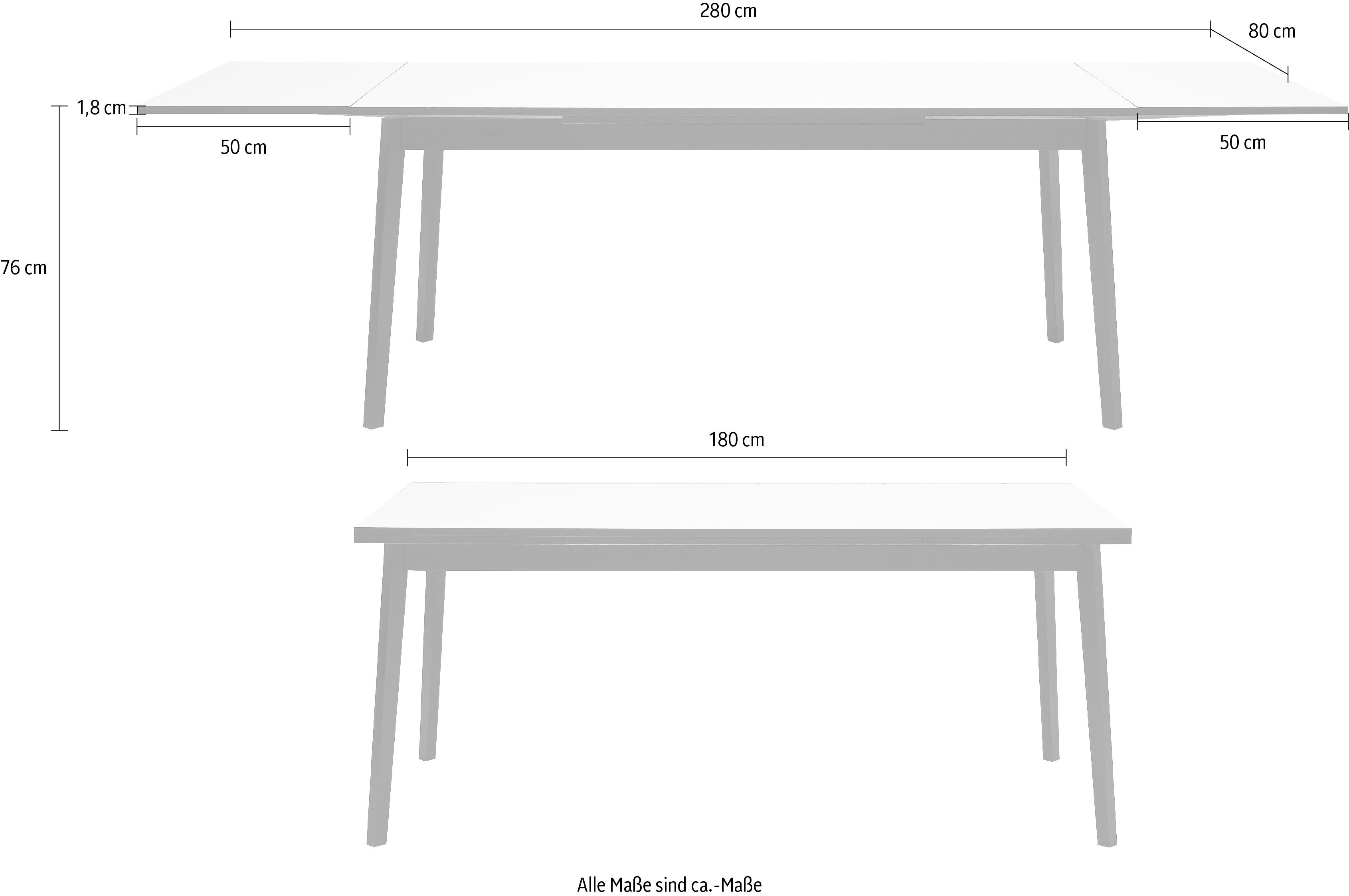 180(280)x80 Hammel | Single, Naturfarben Furniture Esstisch in by aus Melamin Basic und Tischplatte Massivholz Gestell Weiß/Natur cm, Hammel