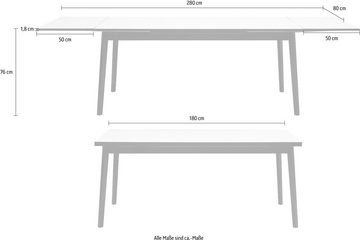 Hammel Furniture Esstisch Basic by Hammel Single, 180(280)x80 cm, Tischplatte aus Melamin und Gestell in Massivholz