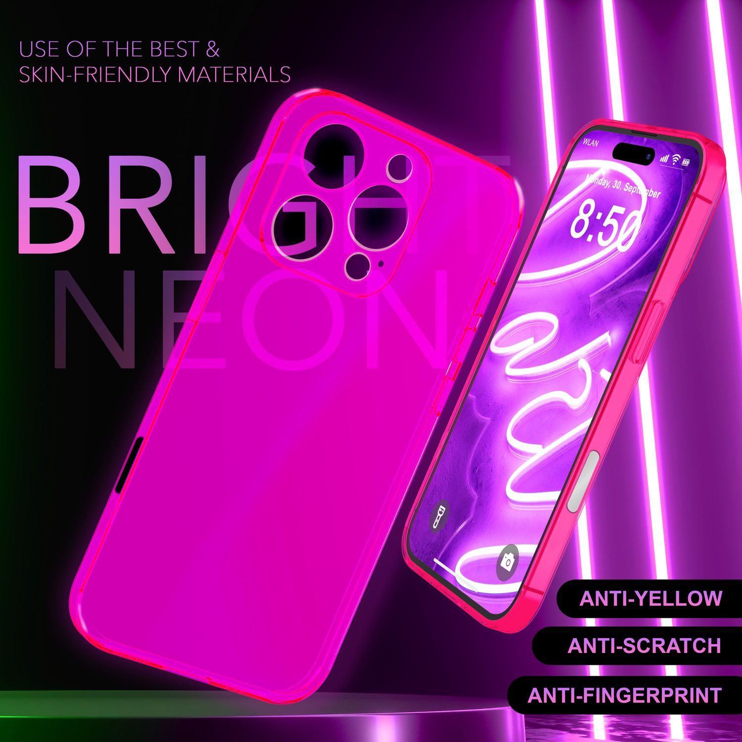 Nalia Smartphone-Hülle Apple iPhone 16 Pro 16 cm (6,3 Zoll), Klare Neon Silikon Hülle / Bunt / Durchsichtig Transparent / Slim Case