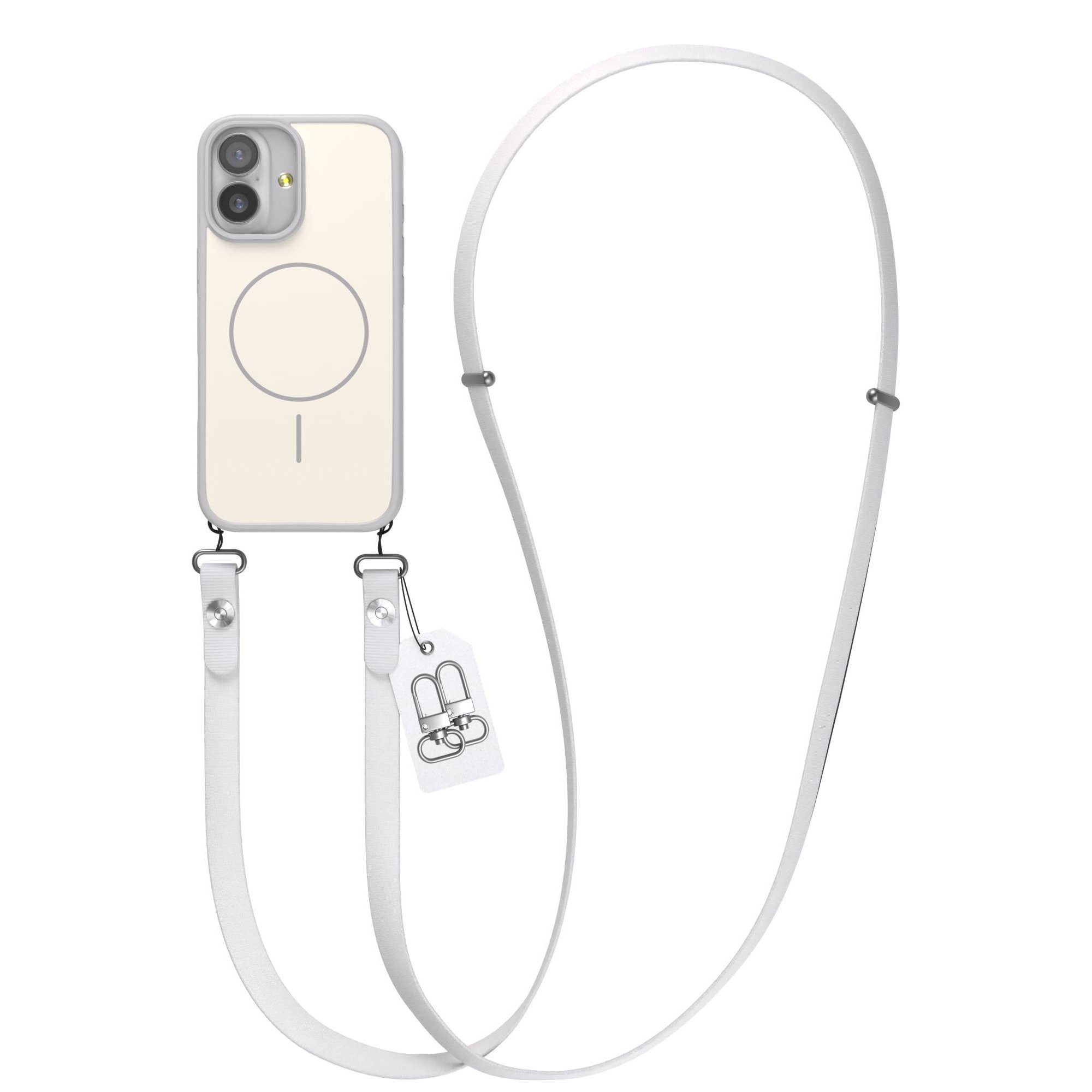 EAZY CASE Handykette Outdoor Case Thin MagSafe mit Band für Apple iPhone 17 6,3 Zoll, MagSafe Outdoor Case mit anpassbarer Umhängekette Hellgrau