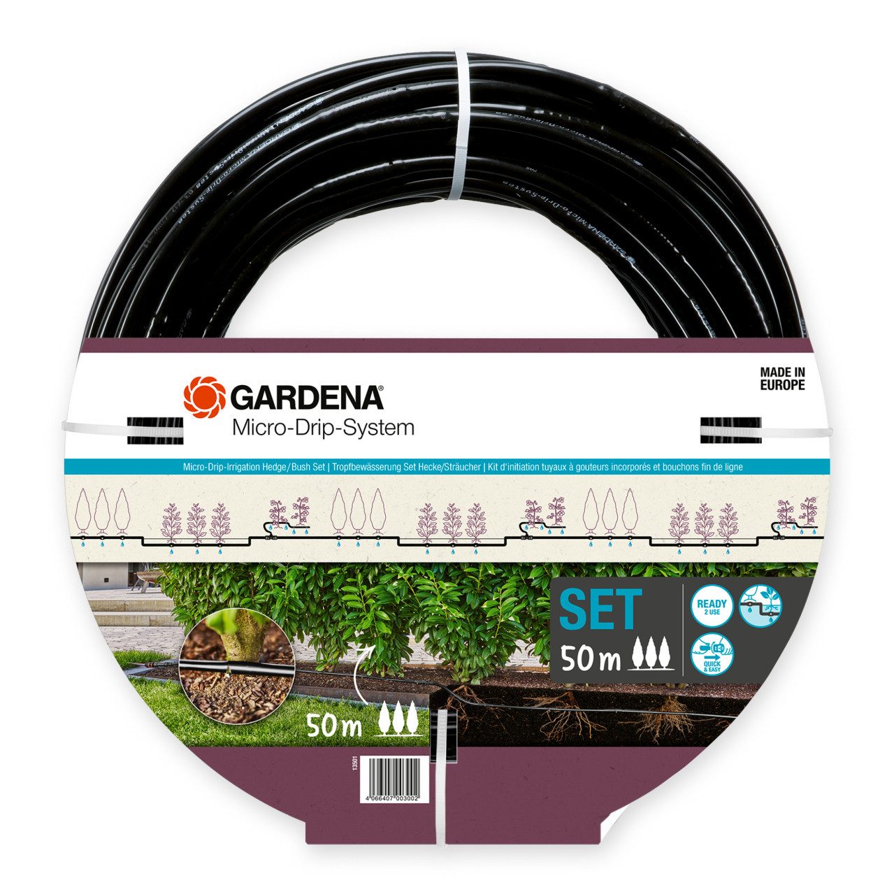 GARDENA Versenkregner Gardena Tropfbewässerung Set Hecke/Sträucher 50 m