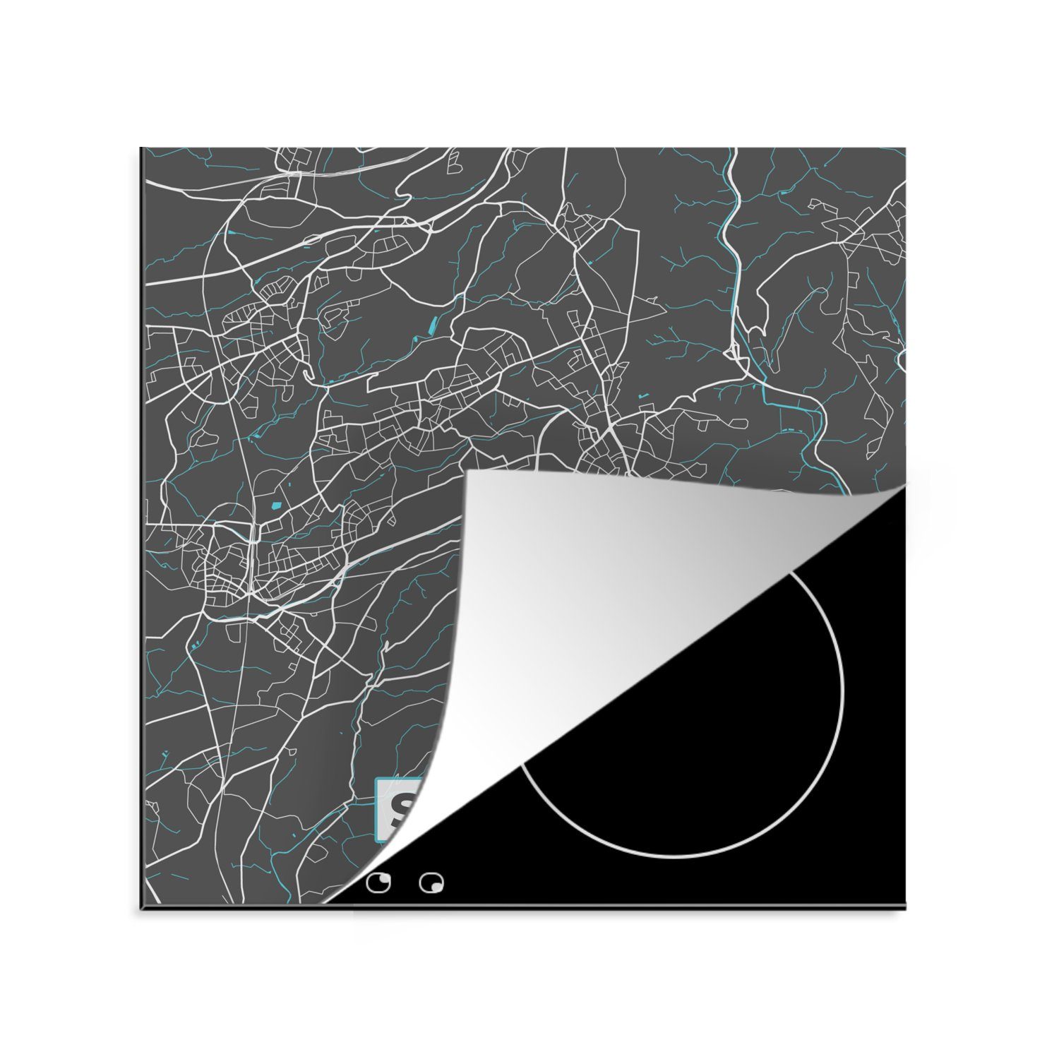 - cm, Karte, Arbeitsplatte Ceranfeldabdeckung, für Deutschland - MuchoWow Vinyl, Stadtplan Solingen tlg), küche (1 78x78 Herdblende-/Abdeckplatte -