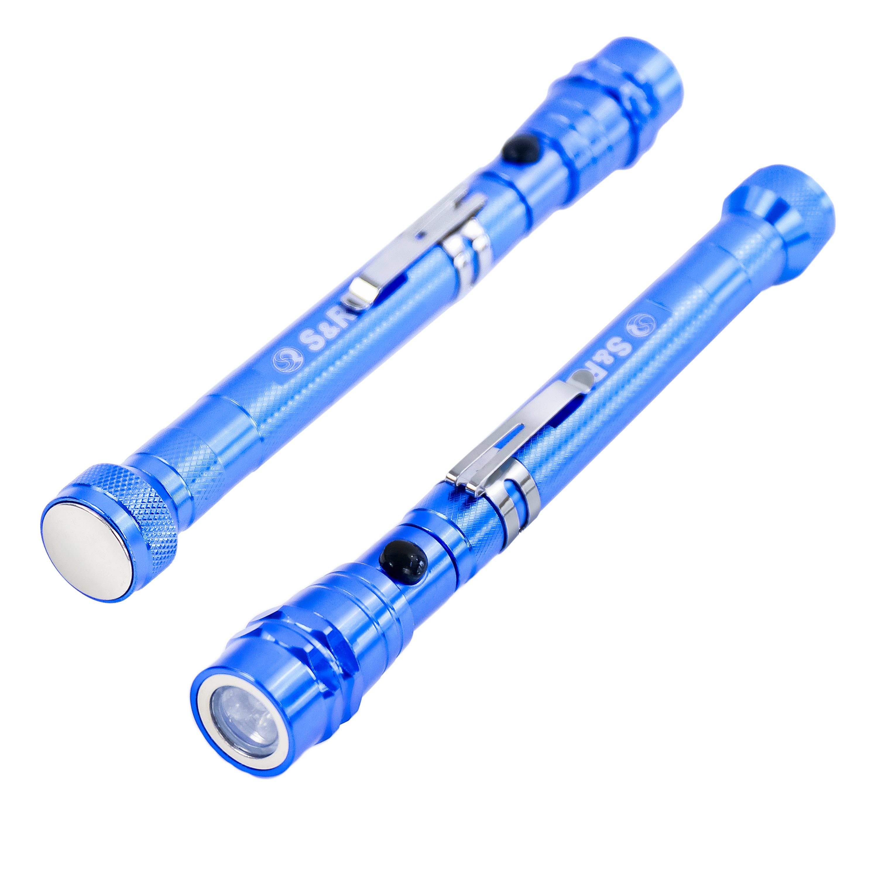 S&R LED Taschenlampe Flexible magnetische Mini LED Taschenlampe - Teleskopisch 150-370 mm (1-St., Batterien enthalten), Magnetischer Kopf und Sockel, Flexibler Schwanenhals
