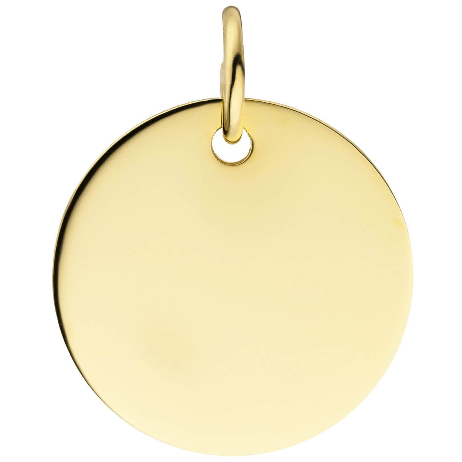 Anhänger 585 Kreis Gelbgold, Gold 14mm 585 aus Goldanhänger Gravur Gold Krone Schmuck Gravurplatte Kettenanhänger