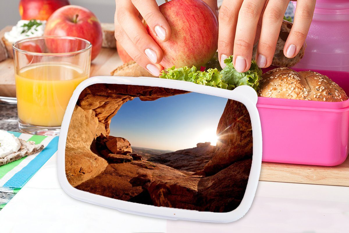 (2-tlg), - Lunchbox Snackbox, rosa Sonne Kunststoff MuchoWow Mädchen, Kunststoff, Erwachsene, - Wüste Höhle Brotdose Landschaft, Brotbox - für Kinder,