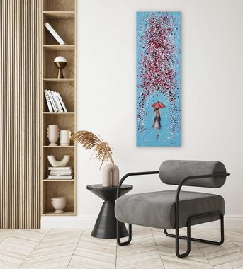KUNSTLOFT Gemälde Flowerway to Dream 40x120 cm, Leinwandbild 100% HANDGEMALT Wandbild Wohnzimmer