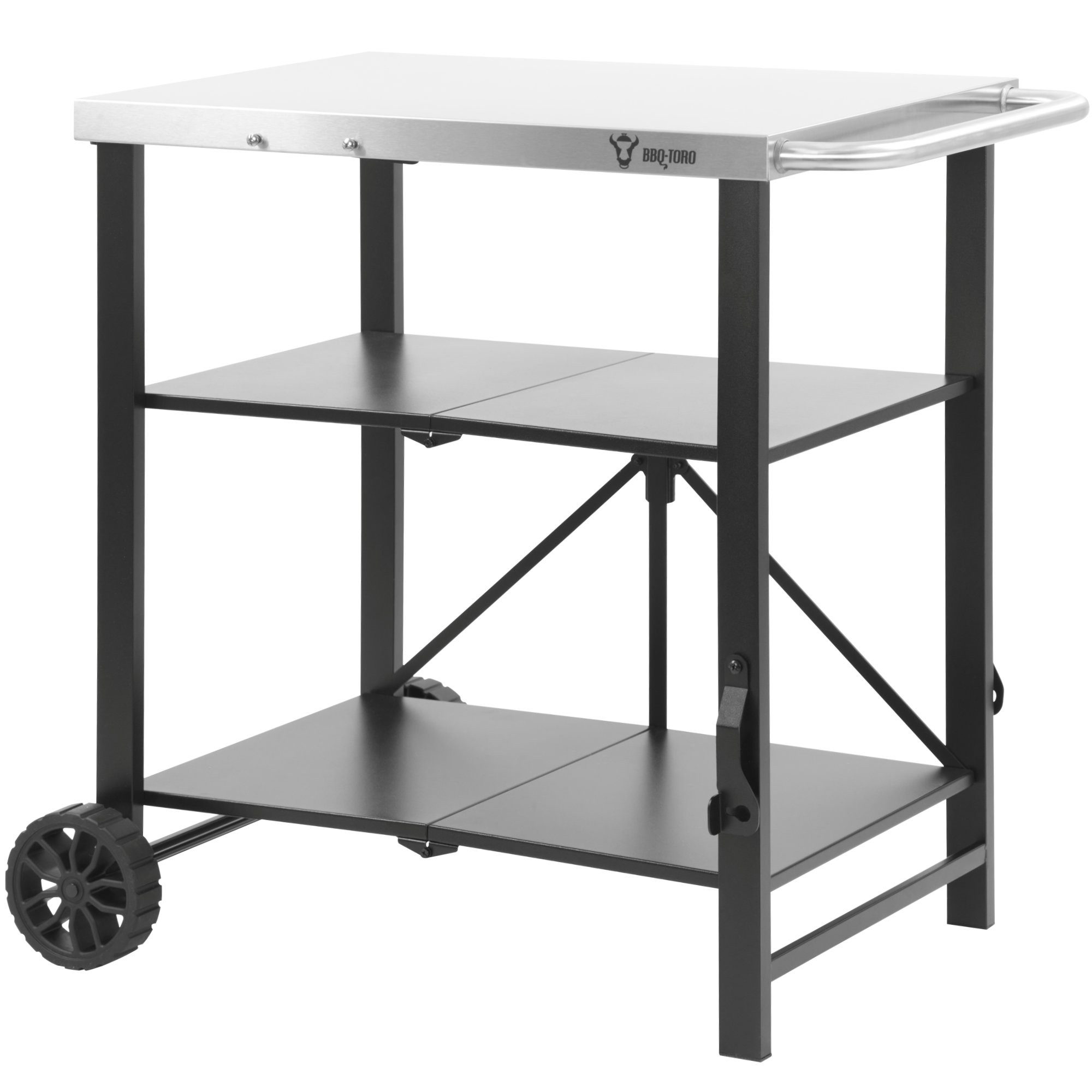 BBQ-Toro Grillablagetisch Grillwagen klappbar 60 x 80 x 82 cm, Silber/Schwarz, Servierwagen, 2 leichtgängige Räder
