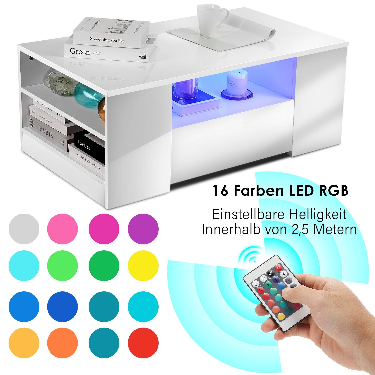 oyajia Couchtisch Hochglanz Couchtisch mit LED-Beleuchtung, günstig online kaufen