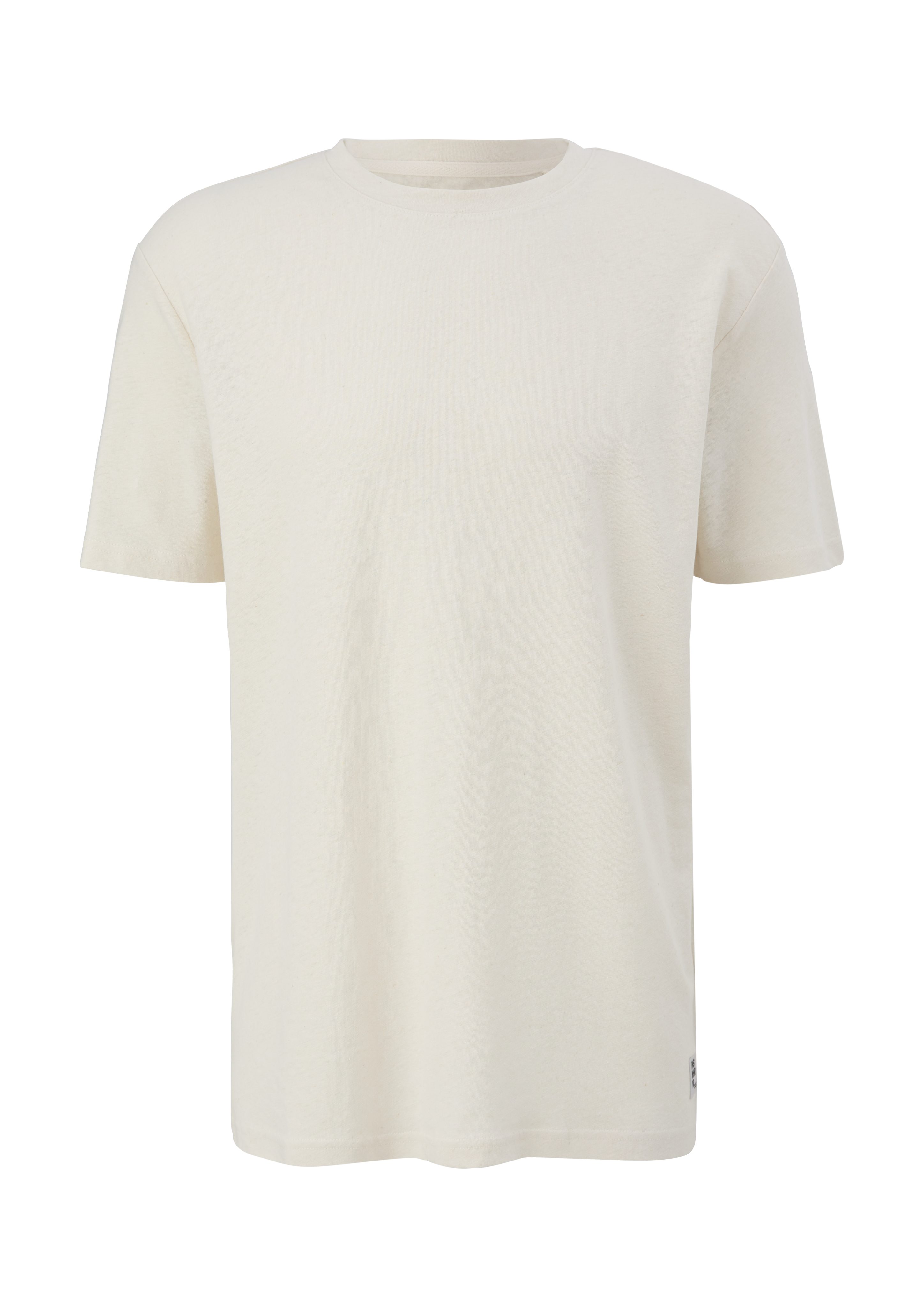 QS aus beige Leinenmix Label-Patch helles Kurzarmshirt T-Shirt