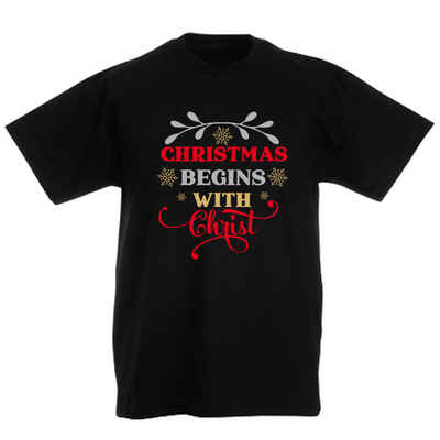 G-graphics T-Shirt Christmas begins with christ Kinder T-Shirt, mit Spruch / Print / Aufdruck / Weihnachtsmotiv
