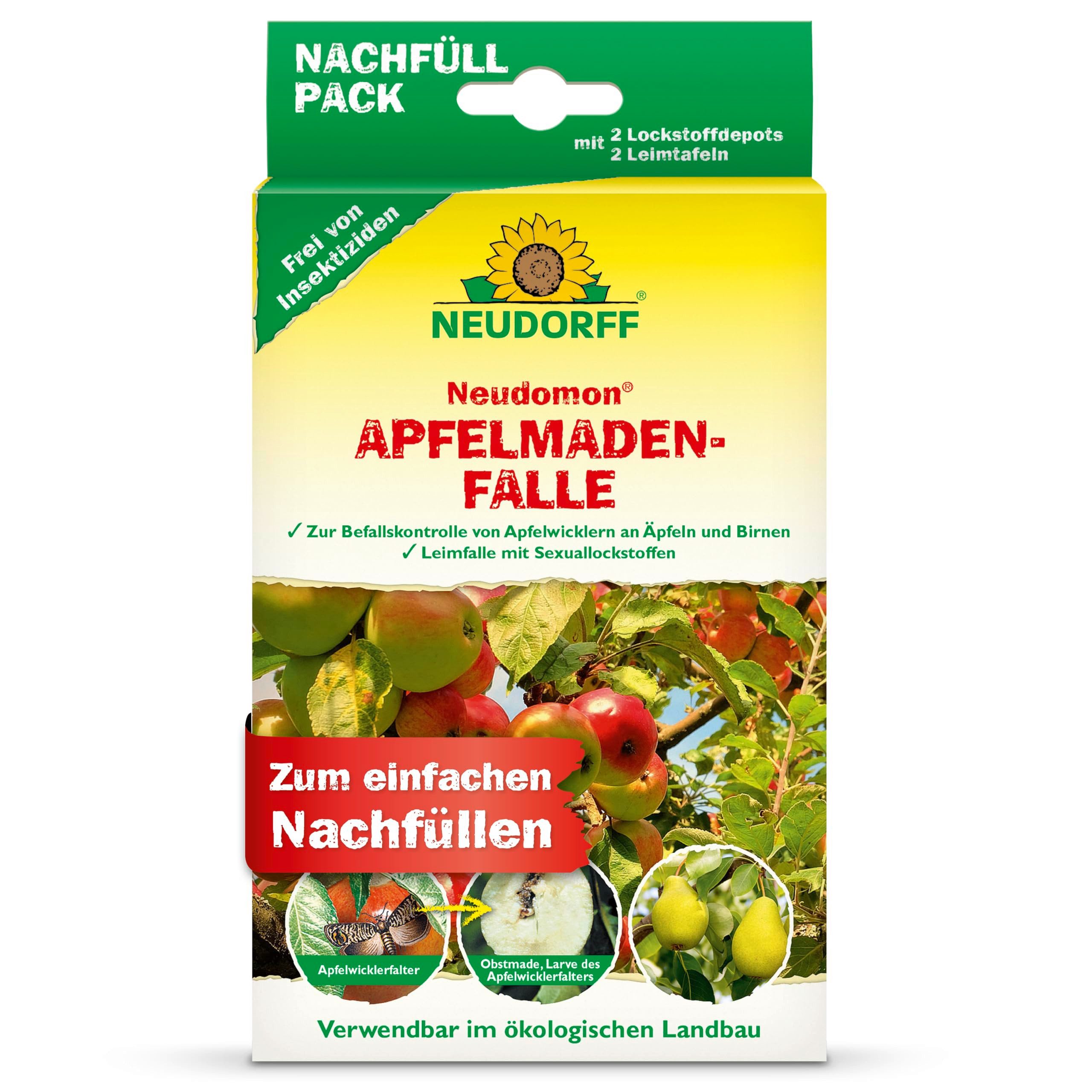 Neudorff Klebefalle Neudomon ApfelmadenFalle Nachfüllpack 1 Stk., Nachfüllpack mit Pheromon-Lockstoff zur Apfelwickler-Kontrolle