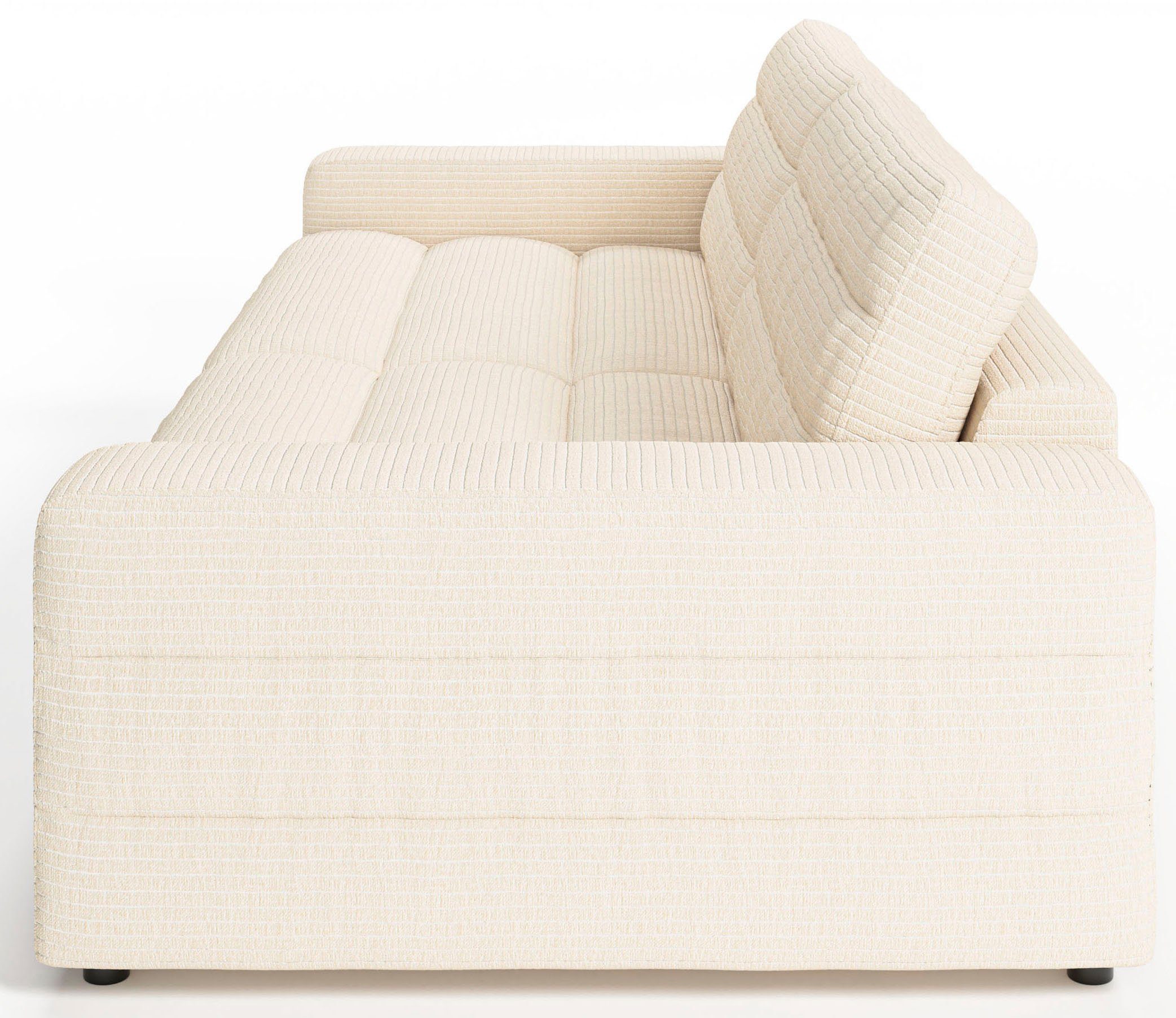 Big-Sofa 3C Candy Stripes, mit Rückenkissen, feiner Lose Quersteppung natur