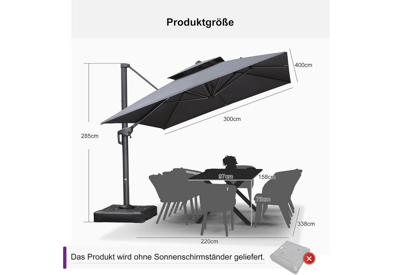 Thumbnail - PURPLE LEAF Ampelschirm Außenbereich Alu Doppeldach Sonnenschirm Sonnenschirm, Terrassenschirm, für Terrasse, Balkon