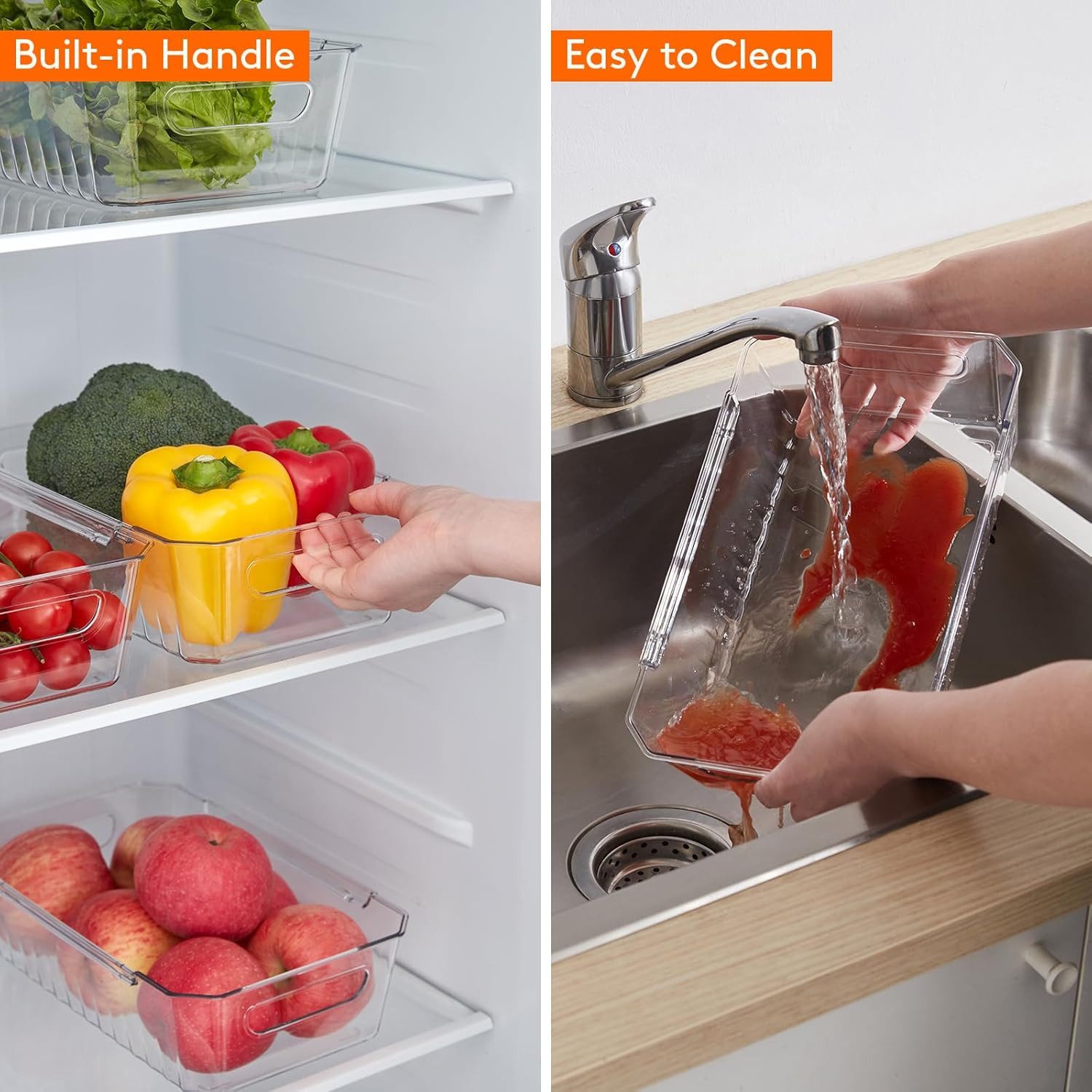 Lifewit Korbeinsatz 6er Set Kühlschrank Organizer Aufbewahrungsboxen BPA-frei stapelbar, Zubehör für Kühlschränke, Vorratsregale, Küchenregale, Bad- und Büroute – Bild 4 von 5