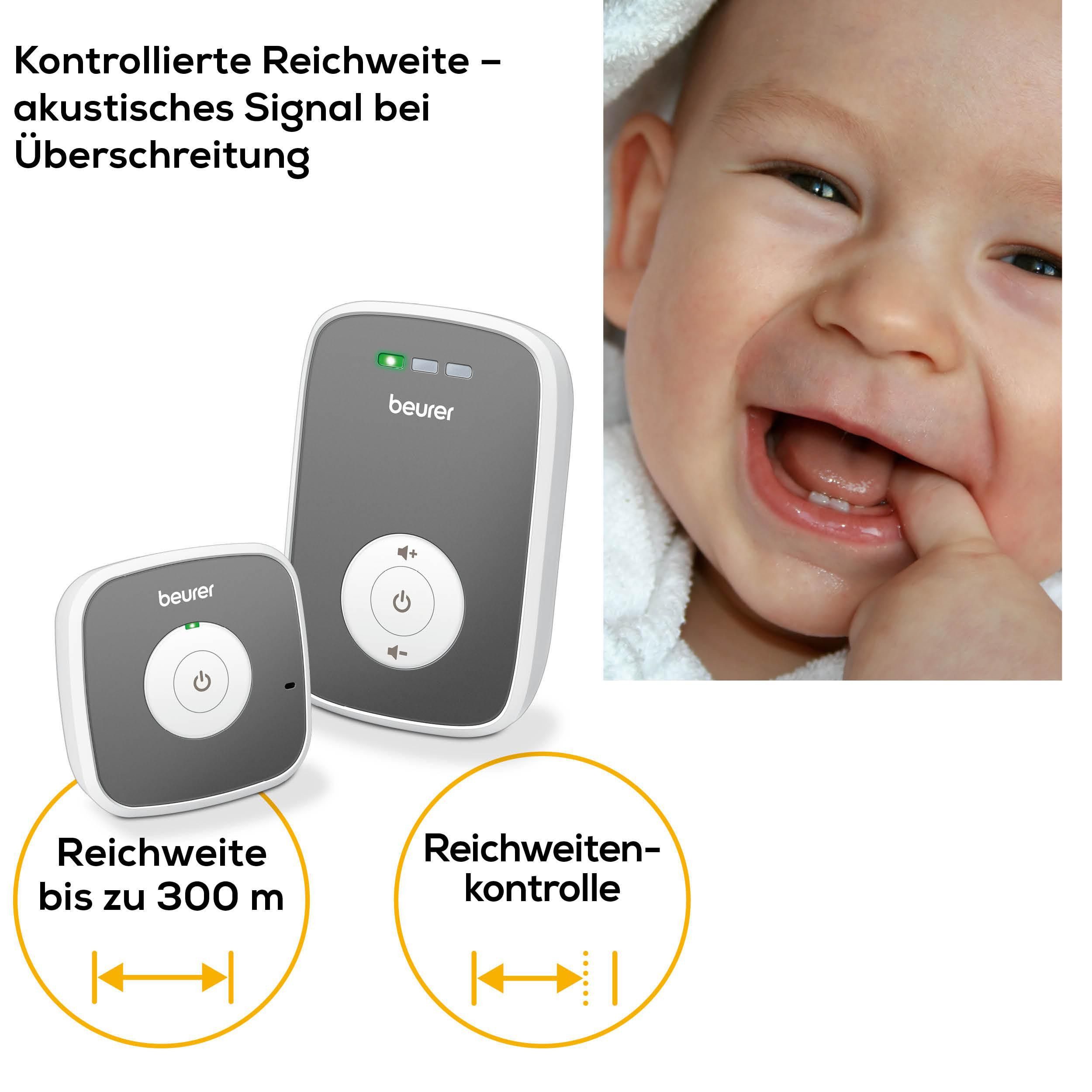 BEURER Babyphone BY 33 mit optischer Geräuschpegelüberwachung und LED-Anzeige, Reichweitenkontrolle mit akustischem Signal