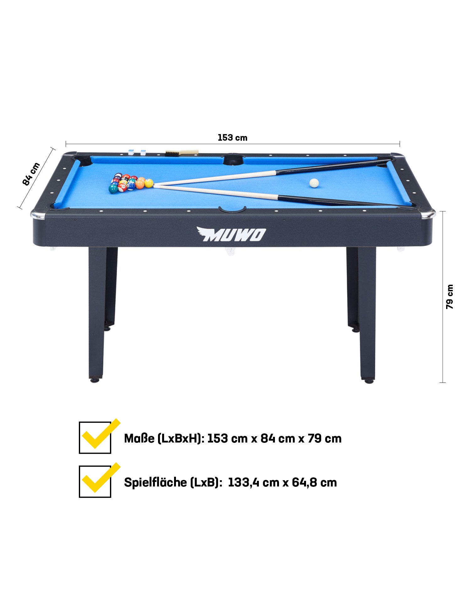 MUWO Billardtisch "Winner" Billardtisch 153 x 84 x 79 cm mit Zubehör