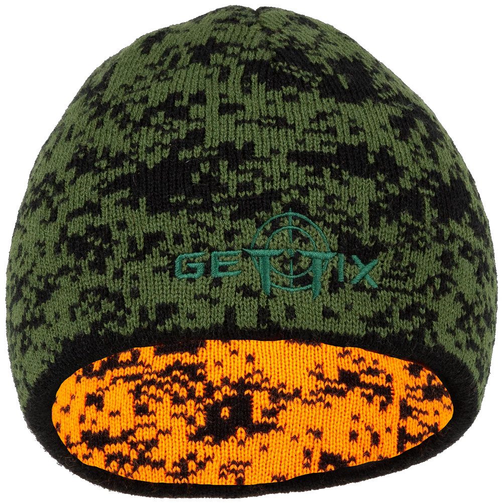 La Chasse® Strickmütze mollig-warme Wendemütze signalorange/oliv-pixelcamo Jagdmütze Oefele