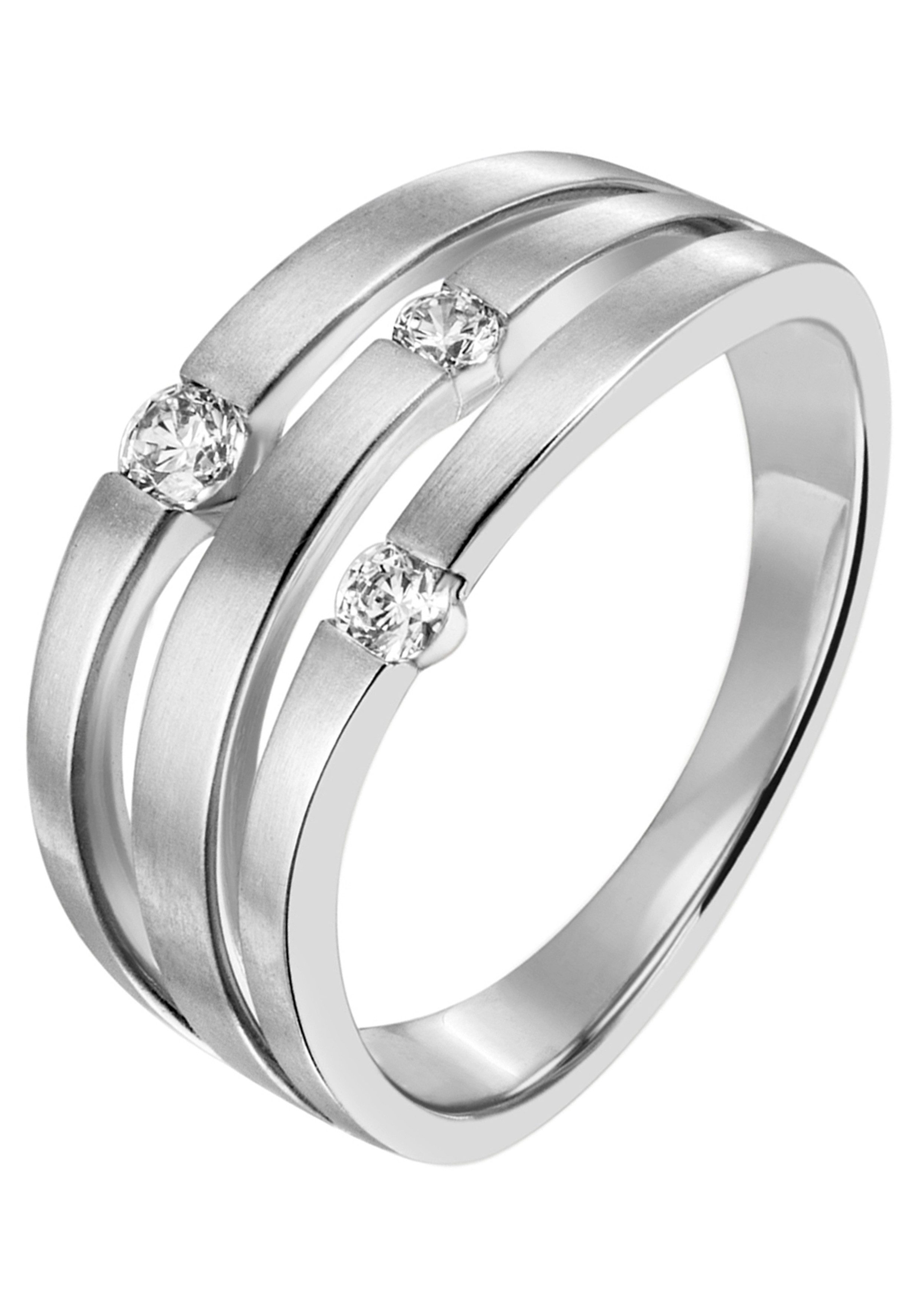 JOBO Diamantring Ring Weißgoldring breit, 585 Weißgold mit 3 Diamanten
