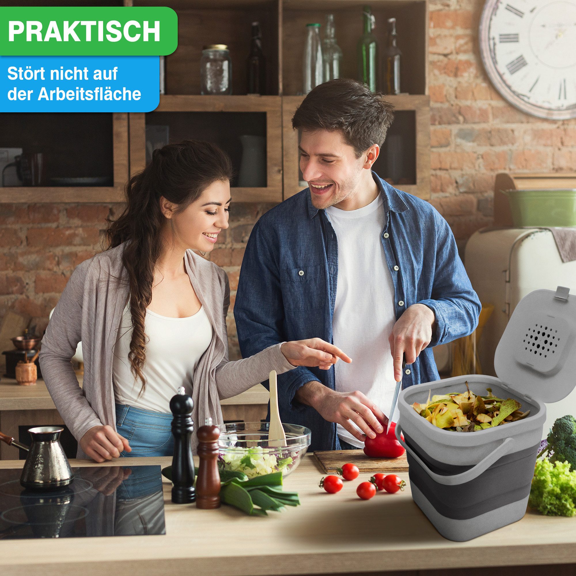 YourCasa Biomülleimer YourCasa® Biomülleimer Küche klein 4L nachhaltig mit Akivkohlefilter, Fassungsvermögen 4L, nachhaltige Materialien – Bild 2 von 5