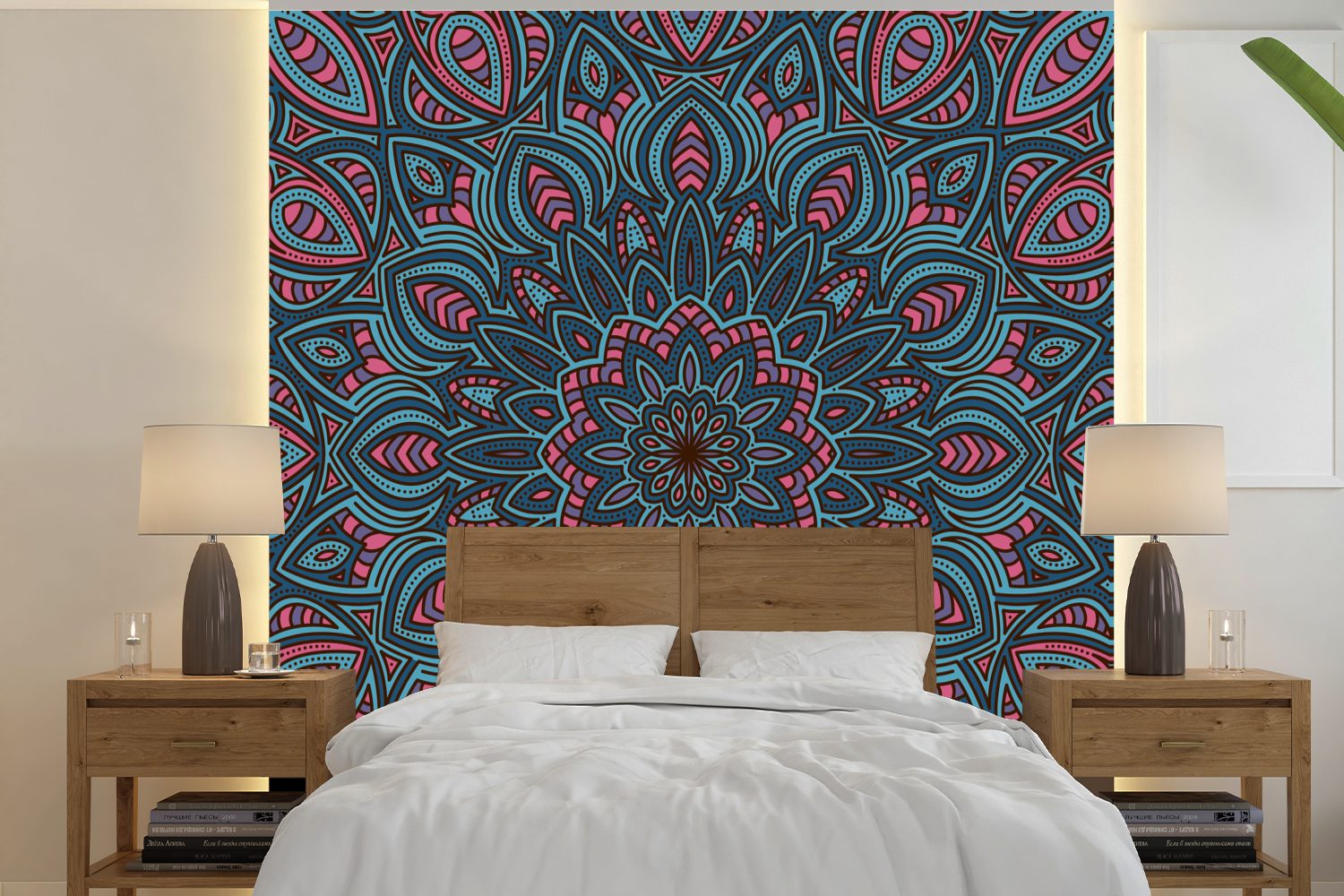 Mandala Wohnzimmer Fototapete oder der Matt, mit für St), bedruckt, Formen Vinyl Natur, (5 Wandtapete Tapete MuchoWow Schlafzimmer,