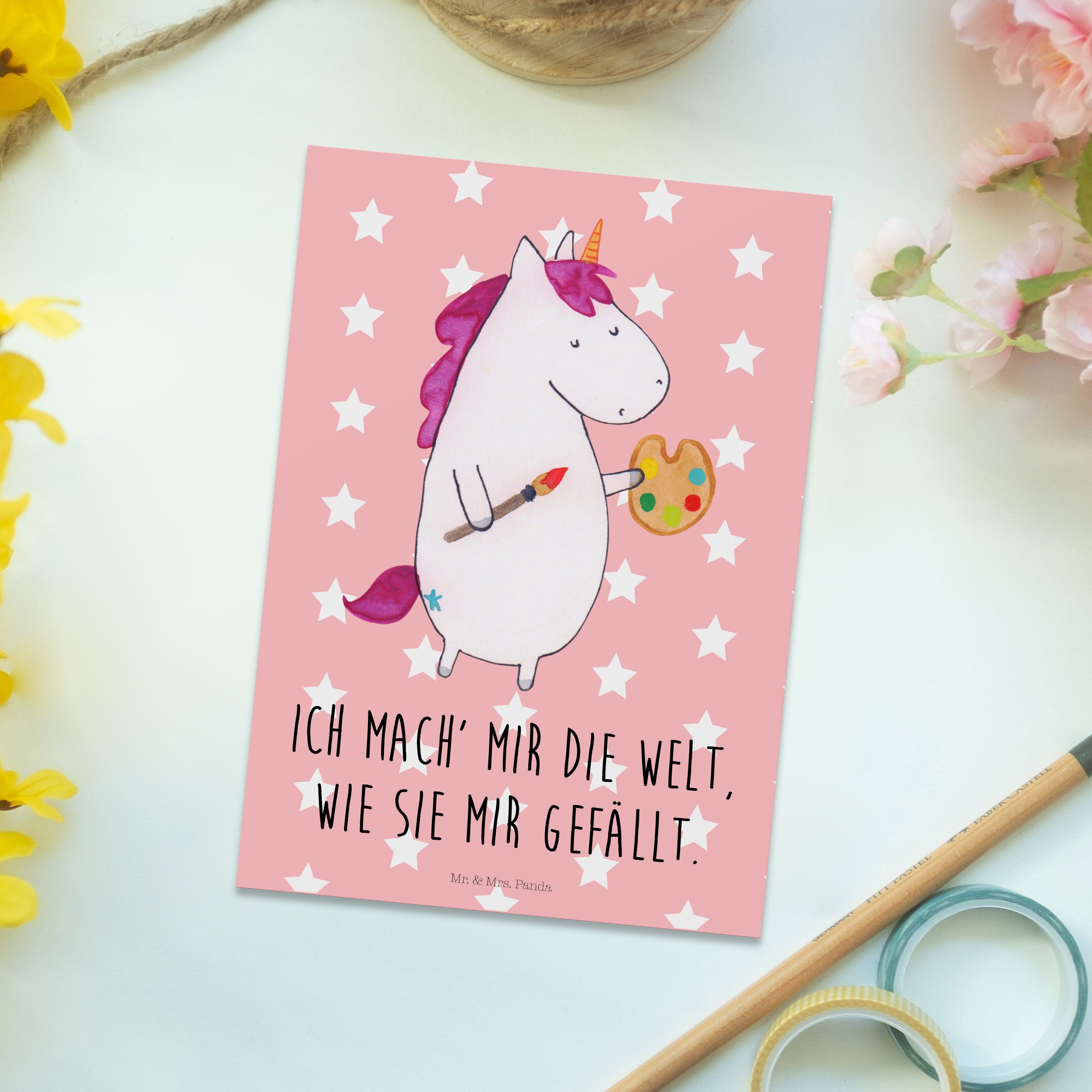 - Unicorn, Pastell Postkarte Einhorn & Rot Künstler Karte, D Geschenk, - Mr. Mrs. Einhorn Panda