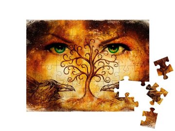 puzzleYOU Puzzle Göttin mit Rabenpaar und Lebensbaumsymbol, 48 Puzzleteile, puzzleYOU-Kollektionen Fantasy