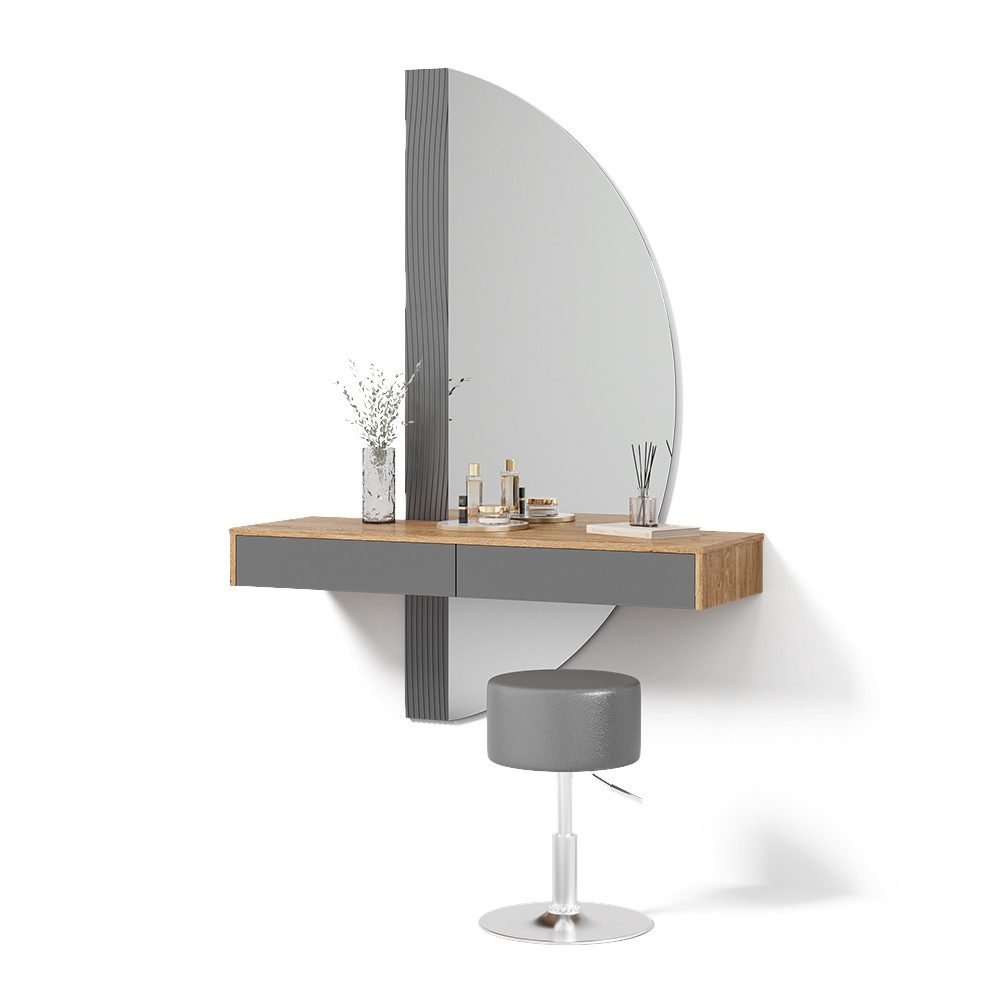 Livinity® Schminktisch Ascona, Grau/Eiche, mit Beleuchtung und Hocker günstig online kaufen
