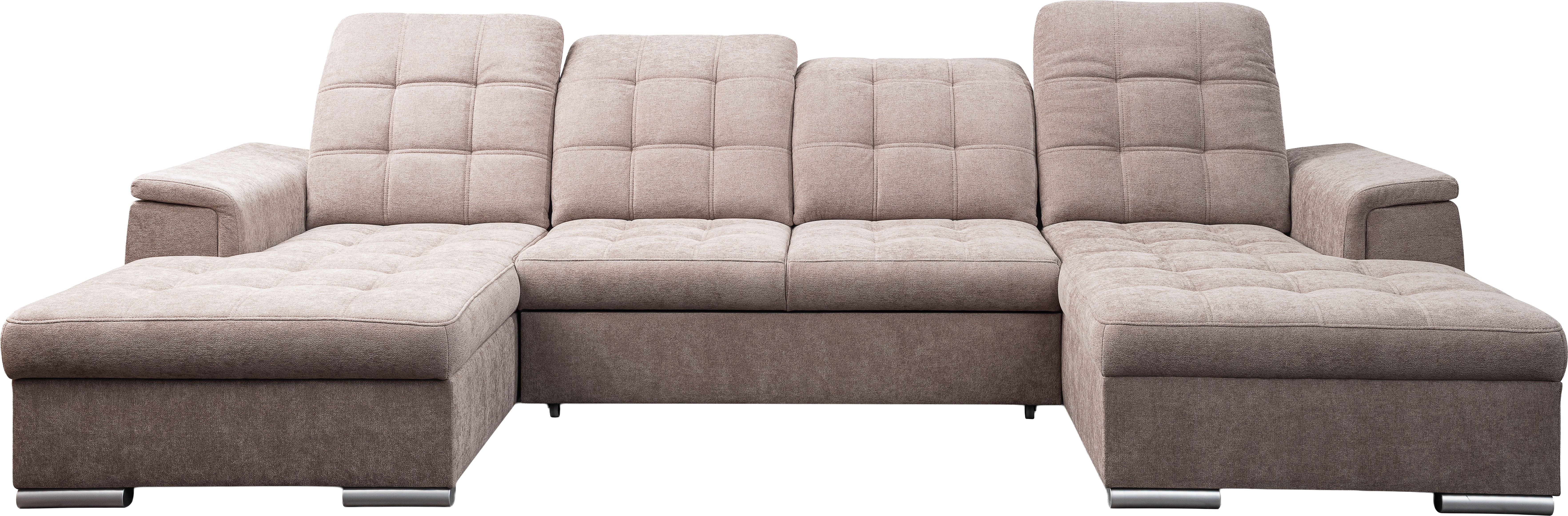 WERK2 Wohnlandschaft Napoli zeitlos, elegant, bequem, Breite 330cm, U-Form, verstellbare Kopfteile, mit Schlaffunktion und Bettkasten
