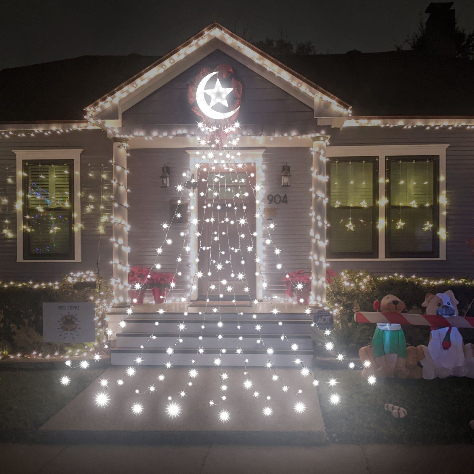 LED-Lichterkette LED Topper Christbaumbeleuchtung,8-Modi,Timer,IP44 Weihnachtsbaum Star,350 Moon 350-flammig, Lichterkette mit LEDs, Weiß Laybasic Wasserdicht