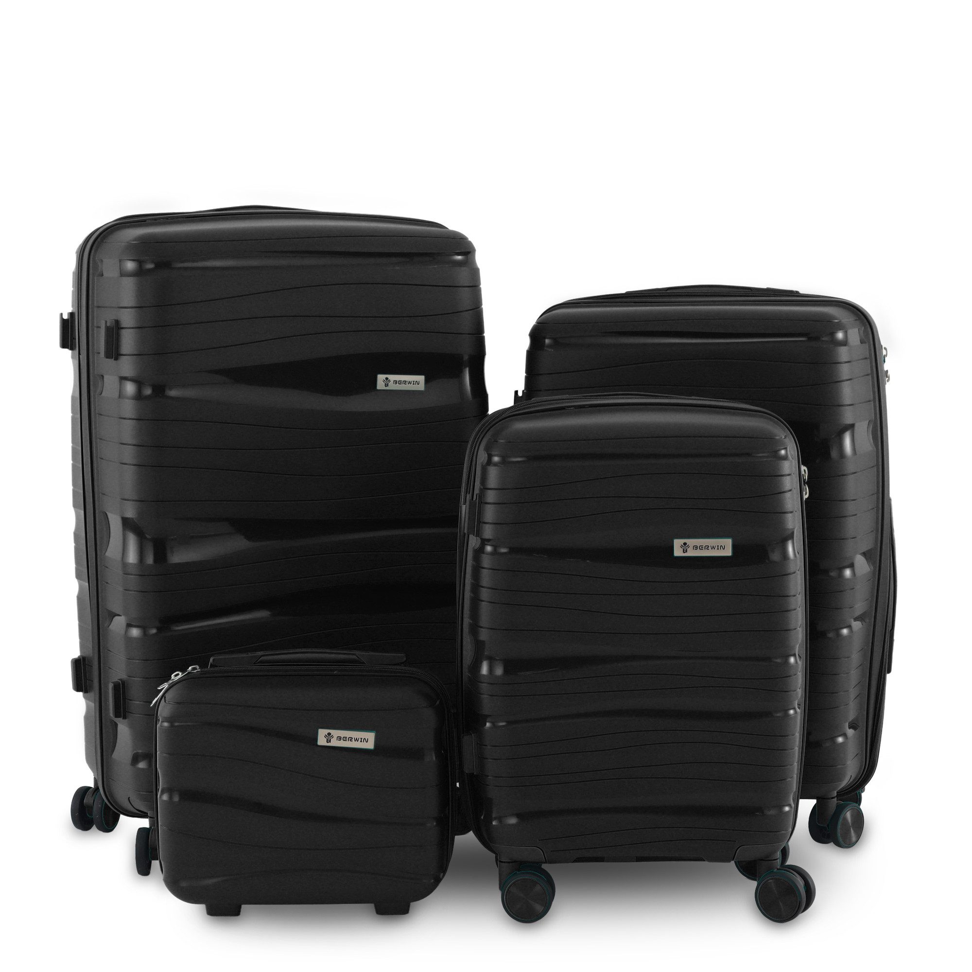 Berwin Trolleyset mit Beautycase Modell Torna Titan Schwarz, 4 Rollen, (Set, 3 tlg., MS-19806)