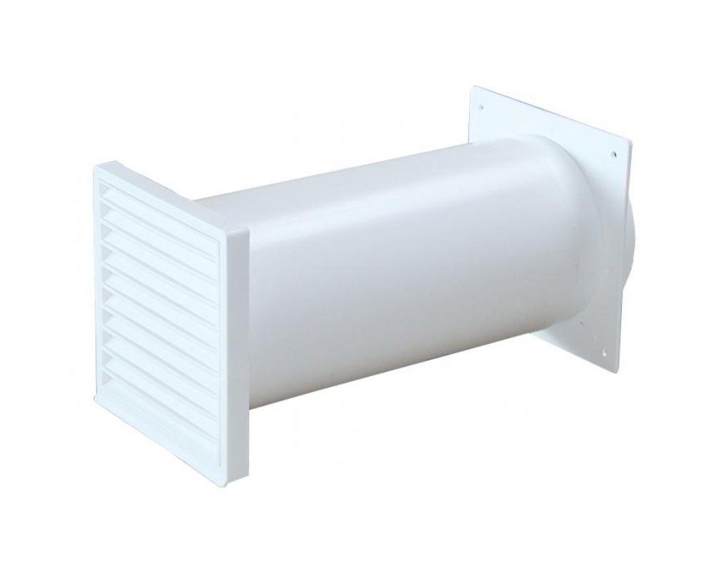 IKM Mauerkasten Rückstauklappe Weiß Rundanschluss ø150mm Mauerstärken bis 450 mm